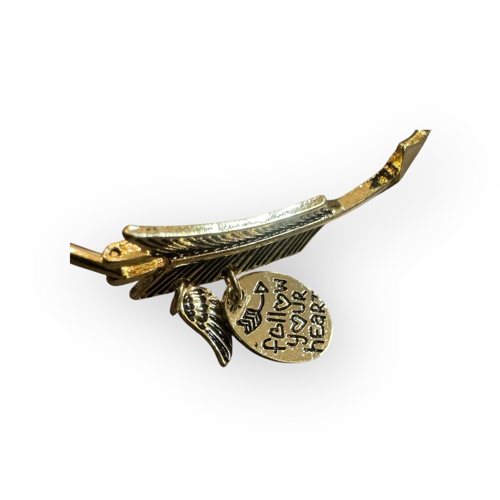 Gold Tone Arrow Feather Charm Bangle Bracelet Follow‎ Your Heart - Picture 3 of 6